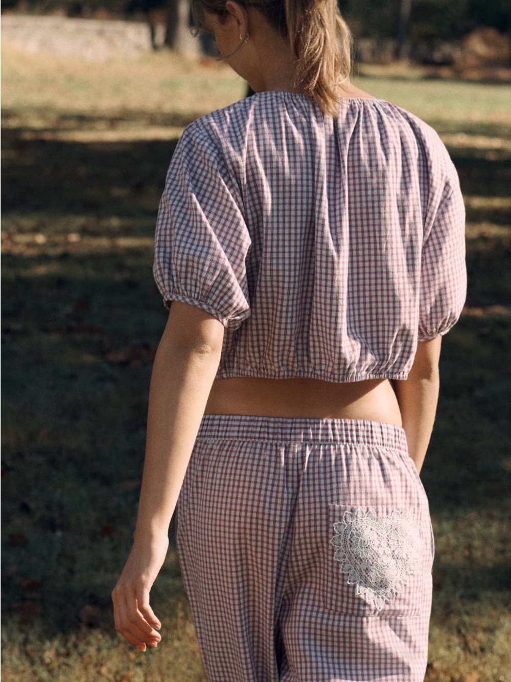 Lyrebird Short-Sleeve Flannel Button Down Crop top - Picture 2 of 7